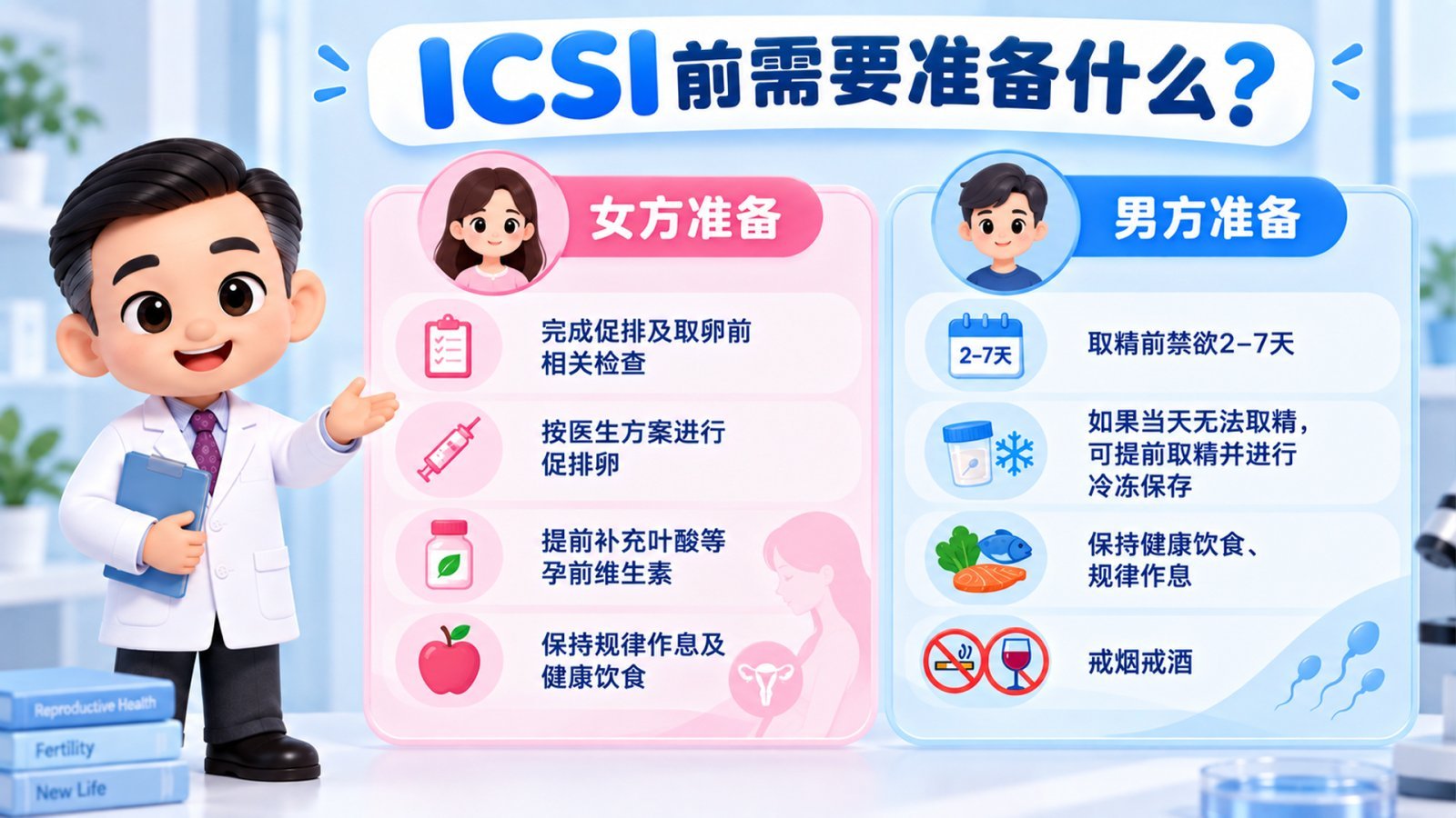 ICSI前男女双方准备事项示意图
